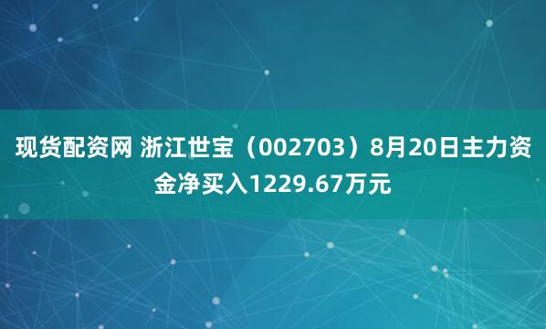 现货配资网 浙江世宝（002703）8月20日主力资金净买入1229.67万元